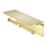 Nero Mecca Double Toilet Roll Holder With Shelf - Brushed Gold