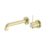 Nero Mecca Wall Basin/Bath Mixer Separate Back Plate Handle Up 120Mm - Brushed Gold