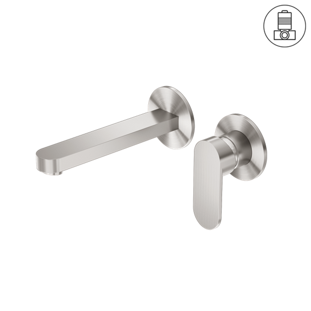 Nero Ecco Wall Basin/Bath Mixer Separate Back Plate - Brushed Nickel Nr301310Bbn