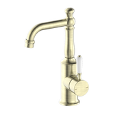 Nero York Basin Mixer With White Porcelain Lever - Aged Brass