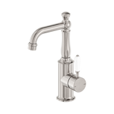 Nero York Basin Mixer With White Porcelain Lever - Brushed Nickel
