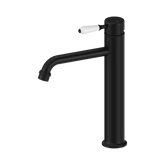 Nero York Straight Tall Basin Mixer With White Porcelain Lever - Matte Black