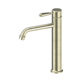 Nero York Straight Tall Basin Mixer With Metal Lever - Aged Brass