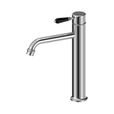 Nero York Straight Tall Basin Mixer With Black Porcelain Lever - Chrome