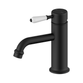 Nero York Straight Basin Mixer With White Porcelain Lever - Matte Black
