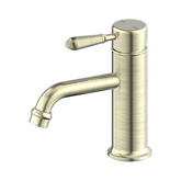 York Straight Basin Nero Mixer With Metal Lever - Aged Brass