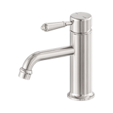 Nero York Straight Basin Mixer With Metal Lever - Brushed Nickel
