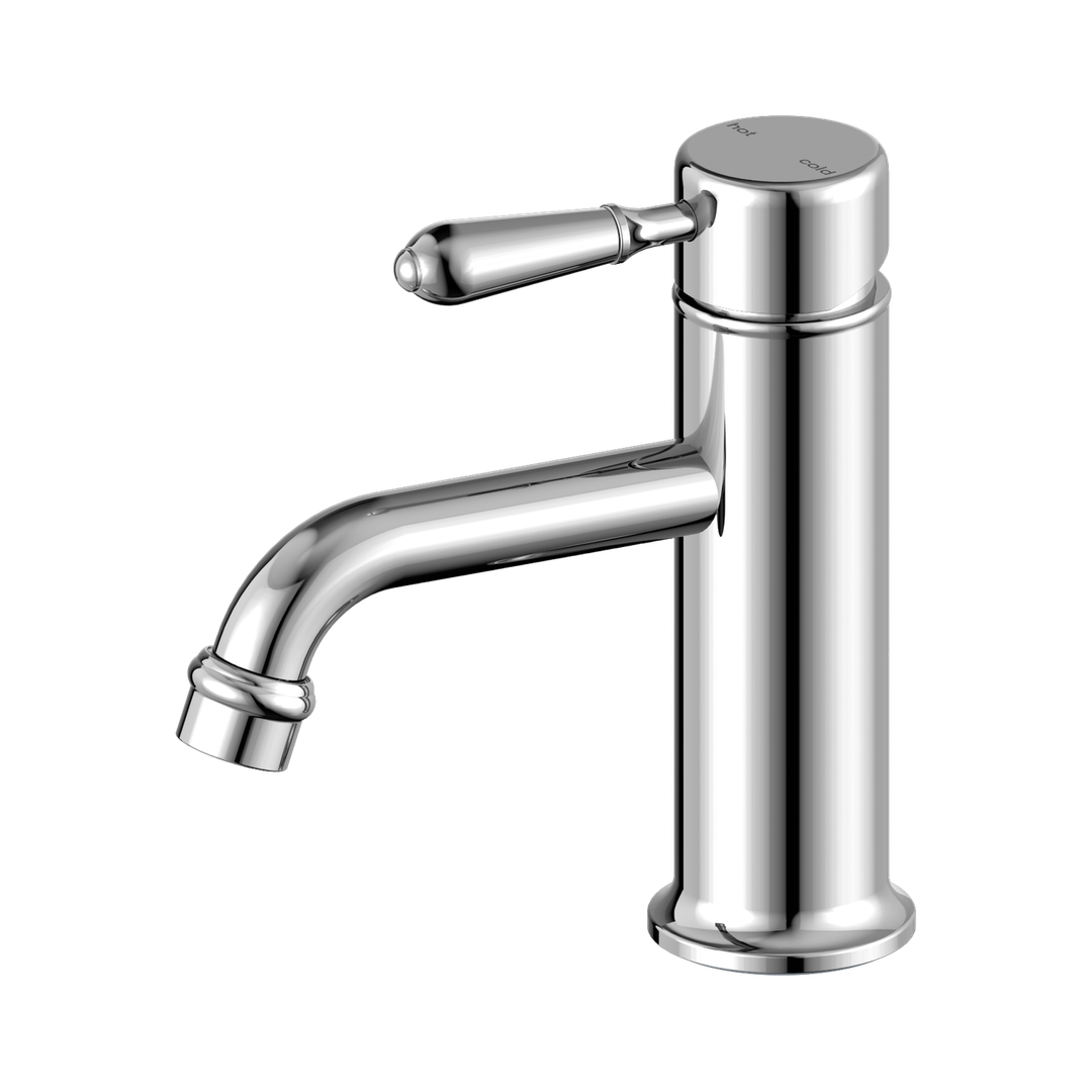 Nero York Straight Basin Mixer With Metal Lever - Chrome