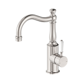 Nero York Basin Mixer Hook Spout With White Porcelain Lever - Brushed Nickel