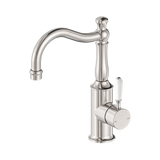 Nero York Basin Mixer Hook Spout With White Porcelain Lever - Brushed Nickel