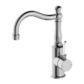 Nero York Basin Mixer White Porcelain Lever Hook Spout - Chrome