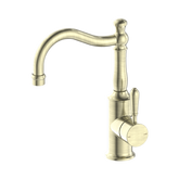 York Basin Nero Mixer Hook Spout With Metal Lever - Aged Brass