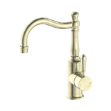 York Basin Nero Mixer Hook Spout With Metal Lever - Aged Brass