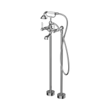 Nero York Freestanding Bath Set With White Porcelain Hand Shower - Chrome
