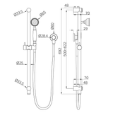 Nero York Shower Rail With Metal Hand Shower - Chrome
