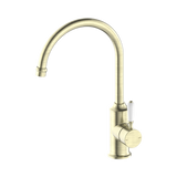 York Kitchen Nero Mixer Gooseneck Spout With White Porcelain Lever - Aged Brass