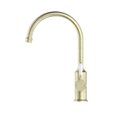 York Kitchen Nero Mixer Gooseneck Spout With White Porcelain Lever - Aged Brass