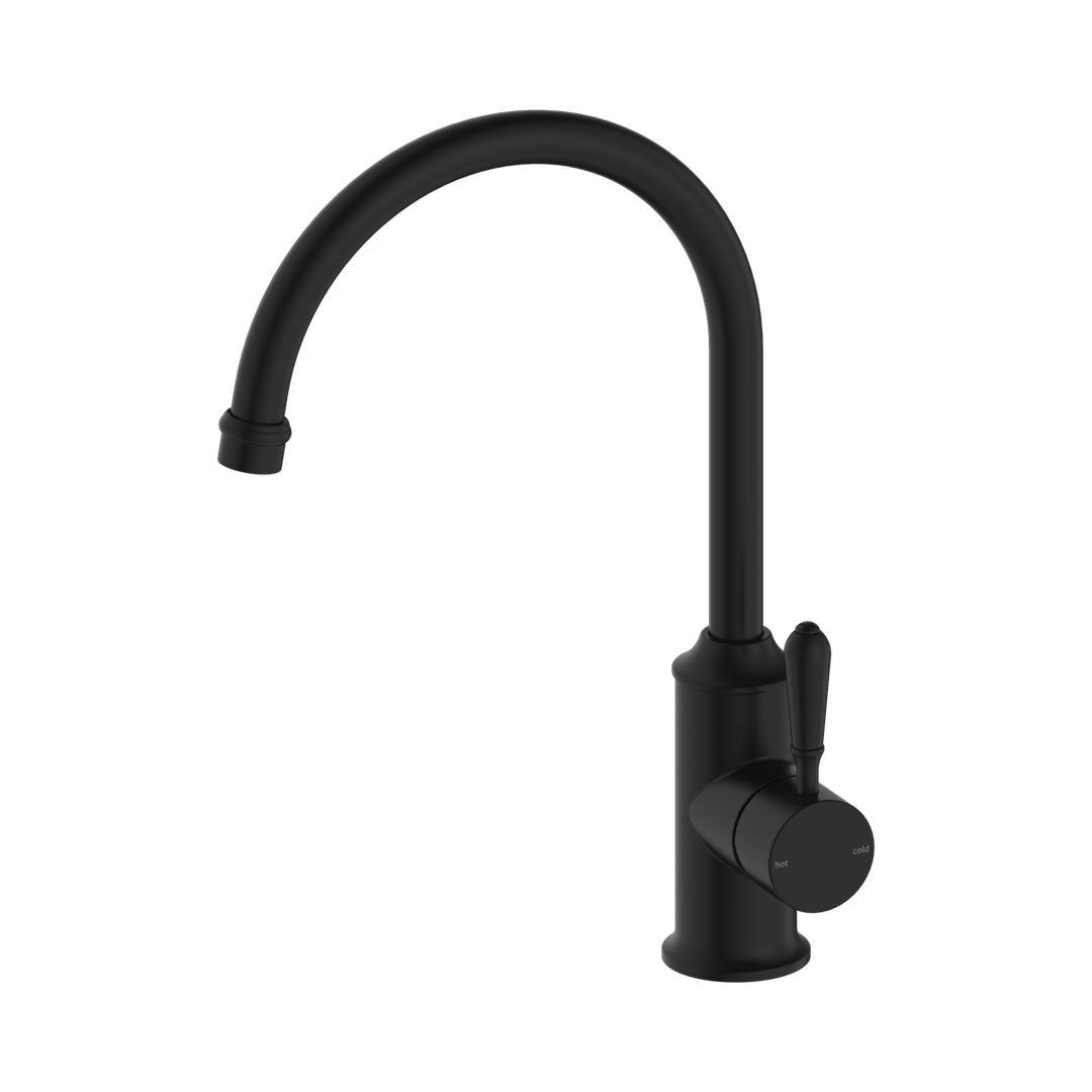 Nero York Kitchen Mixer Gooseneck Spout With Metal Lever - Matte Black