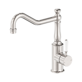 Nero York Kitchen Mixer Hook Spout With White Porcelain Lever - Brushed Nickel