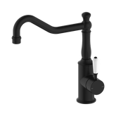 Nero York Kitchen Mixer Hook Spout With White Porcelain Lever - Matte Black