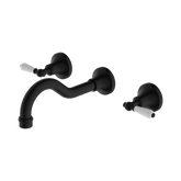 Nero York Wall Basin Set With White Porcelain Lever - Matte Black