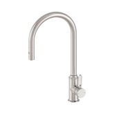 Nero York Pull Out Sink Mixer & Vegie Spray Function C/W White Porcelain Lever - Brushed Nickel