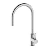 Nero York Pull Out Sink Mixer With Vegie Spray Function With White Porcelain Lever - Chrome