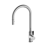 Nero York Pull Out Sink Mixer With Vegie Spray Function With Black Porcelain Lever - Chrome