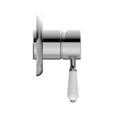 Nero York Shower Mixer With White Porcelain Lever - Chrome