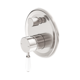 Nero York Shower Mixer With Diverter With White Porcelain Lever - Brushed Nickel