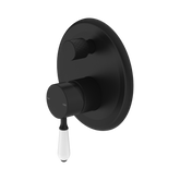 Nero York Shower Mixer With Diverter With White Porcelain Lever - Matte Black
