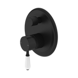 Nero York Shower Mixer With Diverter With White Porcelain Lever - Matte Black