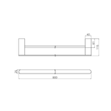Nero Bianca Double Towel Rail 800Mm - Brushed Nickel