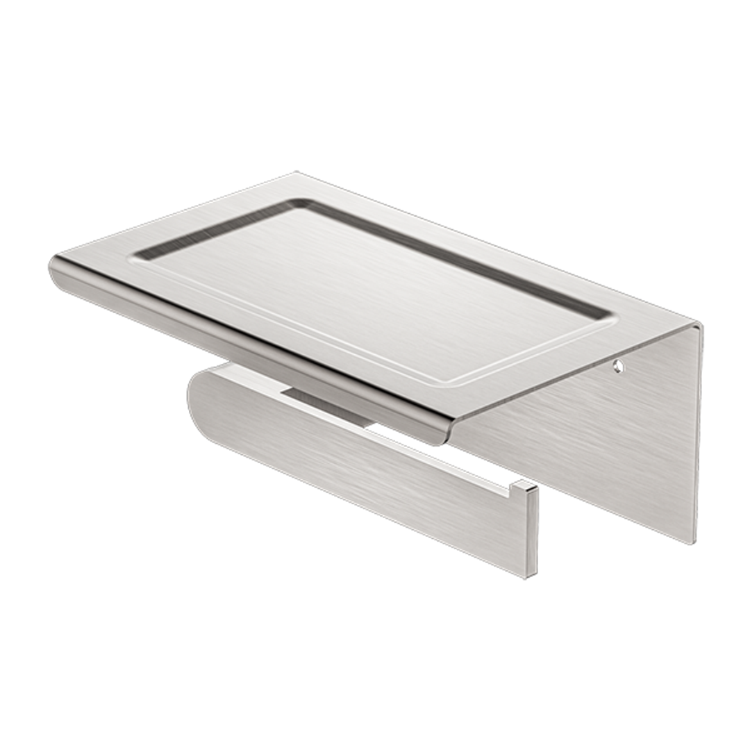 Nero Bianca Toilet Roll Holder With Phone Shelf - Brushed Nickel