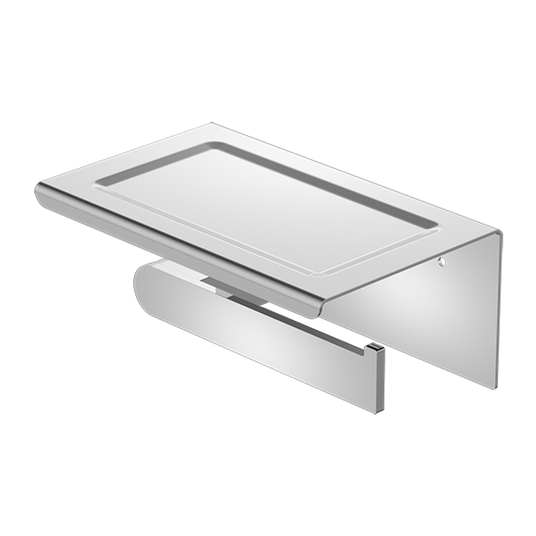 Nero Bianca Toilet Roll Holder With Phone Shelf - Chrome