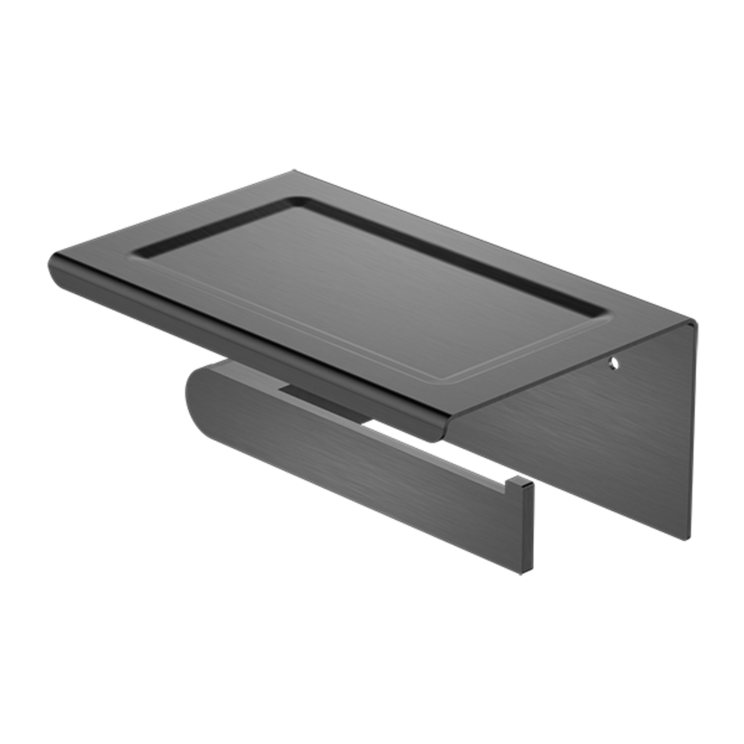 Nero Bianca Toilet Roll Holder With Phone Shelf - Gun Metal