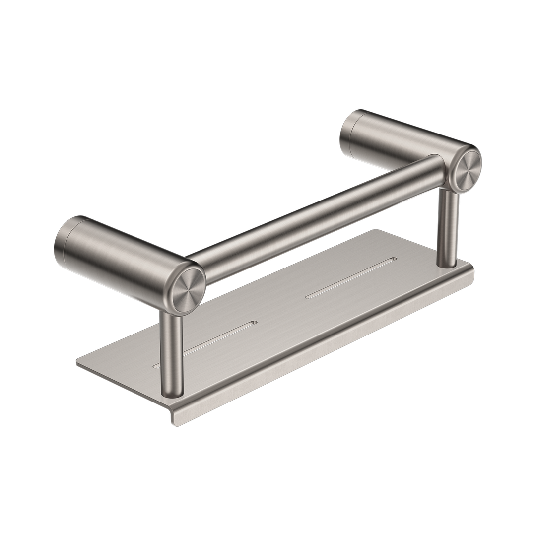 Nero Mecca Care 25mm Grab Rail With Shelf 300mm - Brushed Nickel
