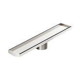Nero Tile Insert V Channel 600X106Mm Floor Grate 90Mm Outlet - Brushed Nickel