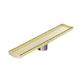 Nero Tile Insert V Channel 600X106Mm Floor Grate 80Mm Outlet - Brushed Gold