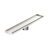 Nero Tile Insert V Channel 600X106Mm Floor Grate 80Mm Outlet - Brushed Nickel