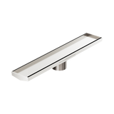 Nero Tile Insert V Channel 600X106Mm Floor Grate 80Mm Outlet - Brushed Nickel