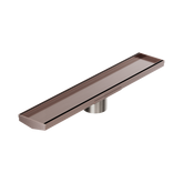 Nero Tile Insert V Channel 600X106Mm Floor Grate 80Mm Outlet - Brushed Bronze