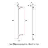 Thermorail Straight/Round 240Volt Vertical Bar 900x142x100mm 22Watts With Optional Hook - Matt White