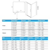Oceano Louve Angle Pivot Neo Shower Screen Chrome - Front 900 x 1200mm
