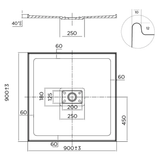 Oceano Stonelite Metro Shower Base Centre Outlet with White Waste - 900 x 900