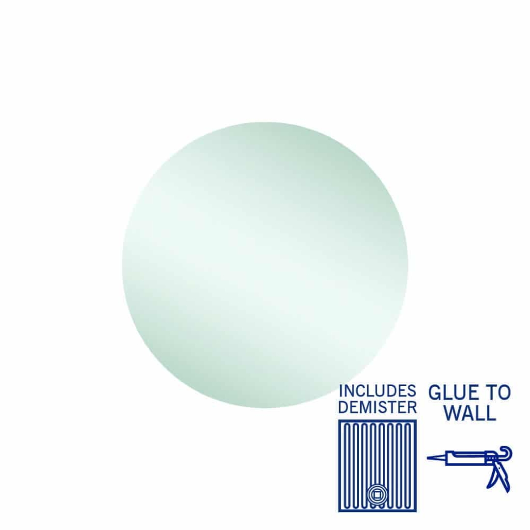 Thermogroup Rio Polished Edge Round Mirror 500mmØ - Glue to Wall and Demister