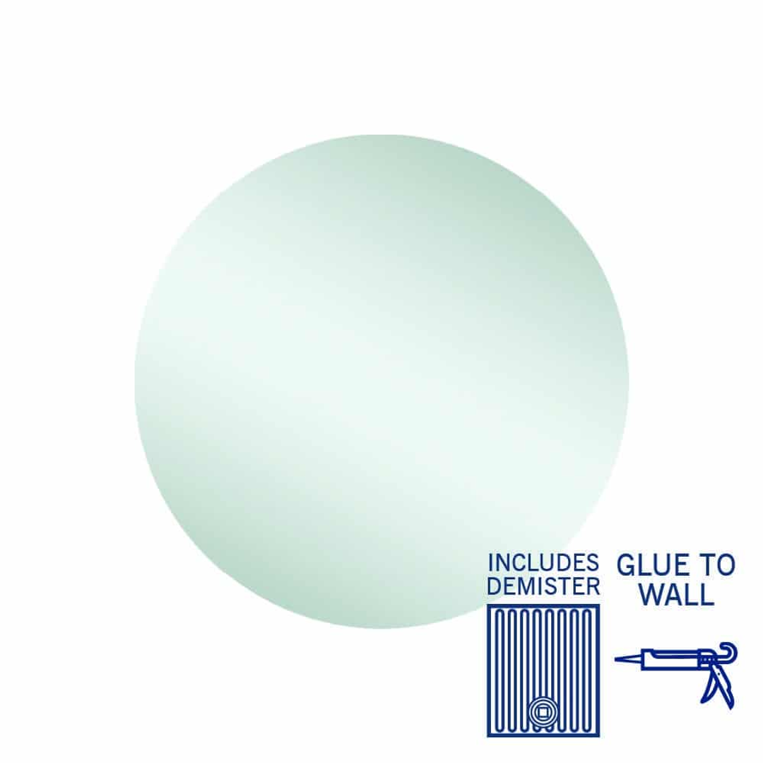 Thermogroup Rio Polished Edge Round Mirror 600mmØ - Glue to Wall and Demister