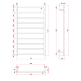 Straight/Round Thermorail 700x1200x122mm 128Watts 10 Bars - Chrome