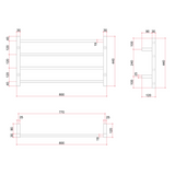 Straight/Square Thermorail 800x440x120mm 61Watts 4 Bars