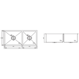 Uptown 250 Double Bowl Interchange Sink Radius Corner - 975 X 450 X 250